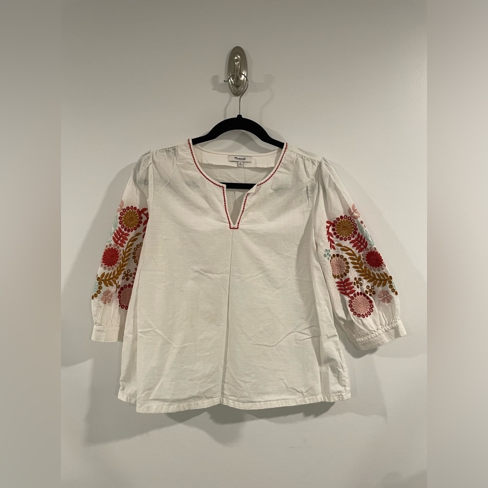 Madewell 100% Cotton White Embroidered Women's Top- EUC